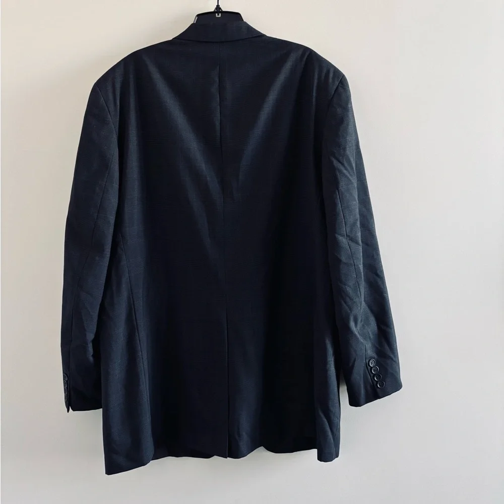 VTG Chaps Ralph Lauren Blazer Sport Coat Navy Blue Wool Plaid Mens 44T Old Money